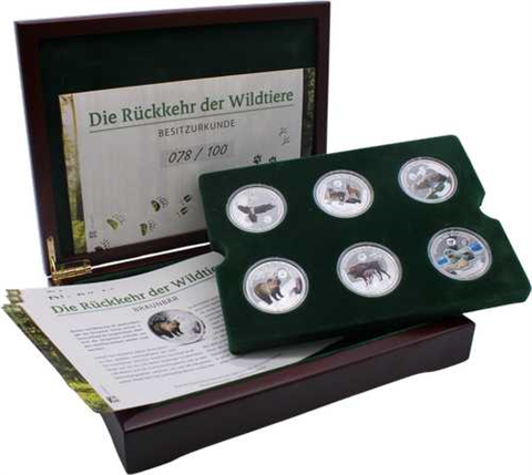 Deutschland-6xSilbermedaille-o.J.RückkehrDerWildtiere-Etui1