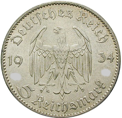 Drittes Reich 5 Reichsmark 1934 - 1935 Garnisonkirche, Jäger 357