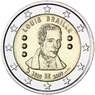 Belgien 2 Euro 2009 bfr. Blindenschrift Louis Braille