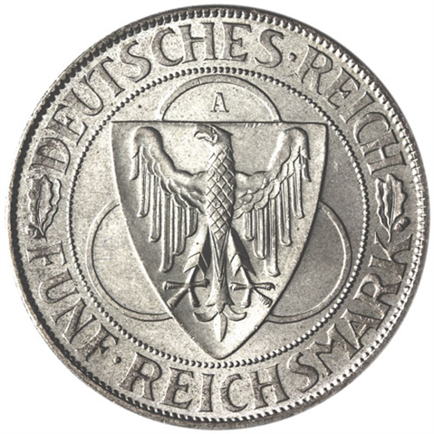 Jäger-346-Weimarer-Republik-5-Reichsmark-1930-bfr-Mzz-A-Rheinlandräumung-I