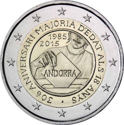 2 Euro Sondermünze Andorra 2015 Volljährigkeit 18