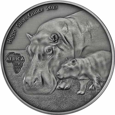 Congo-1000-Francs-Antique-Finish-2013-Nilpferd-Hippo-Silver-Ounce-I