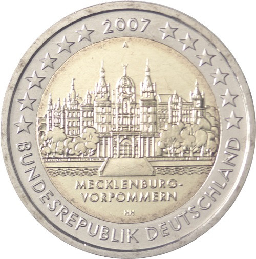 Deutschland 2 Euro 2007 bfr. Schloss Schwerin im Satz A - J