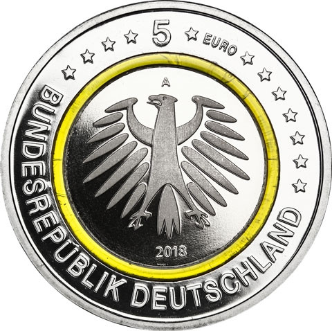 5 Euro Münze 2018 Subtropische Zone - Deutschland - Klimazone der Erde Polymerring Orange im Etui