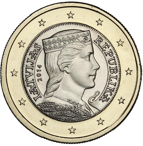 1 Euro Lettland MünzenTrachtenmädchen 2014 Münzen aus Europa