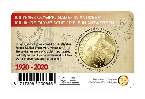 Belgien-2,5-Euro-2020-Olympische-Spiele-Antwerpen-Reliefprägung-in-Coincard