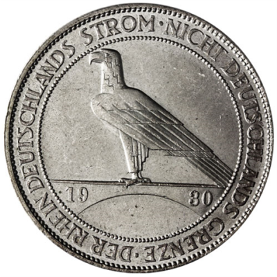 Jäger-346-Weimarer-Republik-5-Reichsmark-1930-bfr-Mzz-A-Rheinlandräumung-I