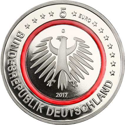 5 Euro Gedenkmünze Tropische Zone 2017 Roter Ring aus Deutschland  Mzz. G Spiegelglanz