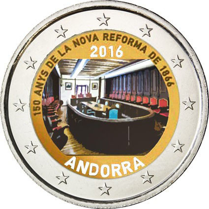 Andorra 2 Euro 2016 Farbmünze 150 Jahre Neue Reform von 1866