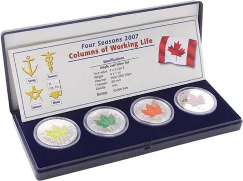 Kanada-4x5Dollar-2007-AGstgl-MapleLeaf-Farbe-Etui