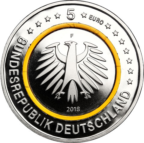 5 Euro Münze 2018 Subtropische Zone - Deutschland - Klimazone der Erde Polymerring Orange im Etui