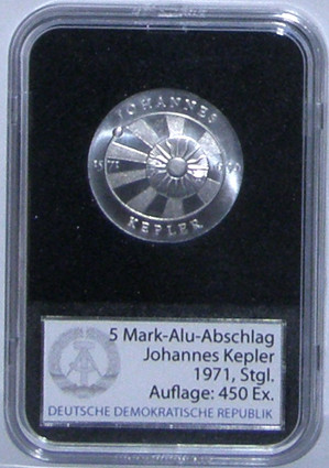 DDR Probe 5 Mark Münze 1971 - Johannes Kepler Aluminium Abschlag