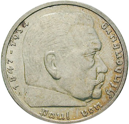 Drittes Reich 5 Reichsmark 1935 - 1936 Paul von Hindenburg, Jäger 360