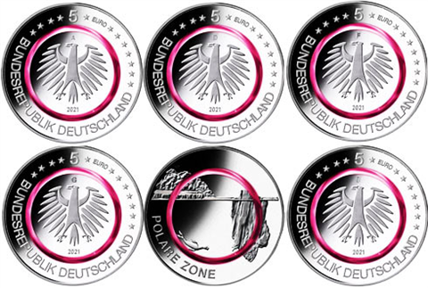 Deutschland-5-x-5-Euro-2021-Polare-Zone-Stgl-im-Folder