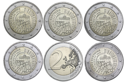 Deutschland 5 x 2 Euro 2015, Komplettsatz 25 Jahre Deutsche Einheit, Münzeichen A D F G J