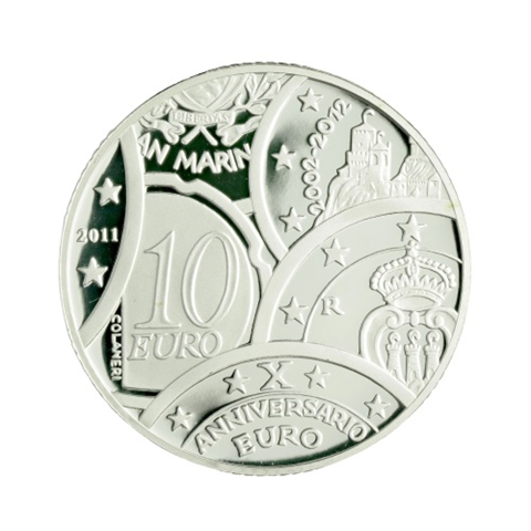 SanMarino-10Euro-2011-AgPP-10JahreEuro-Etui