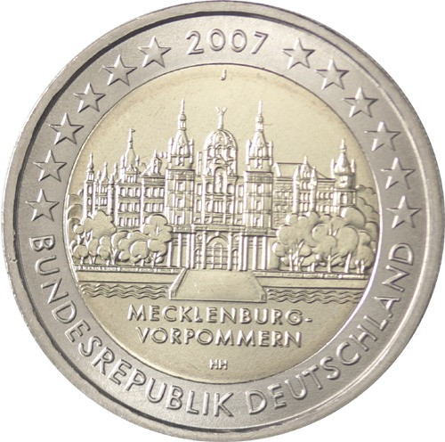 Deutschland 2 Euro 2007 bfr. Schloss Schwerin im Satz A - J