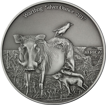 Kamerun 1 Oz Silber 2017 Warzenschweine Antik-Finish