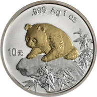 China-10 Yuan-1999-AGstgl-Panda-Goldveredelung-RS