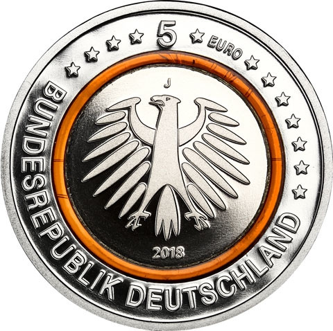 5 Euro Münze 2018 Subtropische Zone - Deutschland - Klimazone der Erde Polymerring Orange im Etui