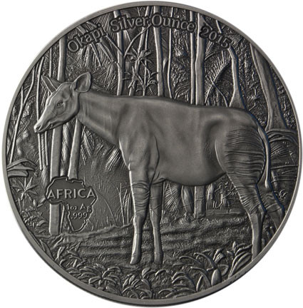 Okapi Silbermünze Antique Finish Congo 2015