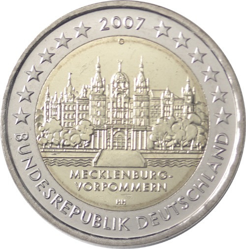 Deutschland 2 Euro 2007 bfr. Schloss Schwerin im Satz A - J