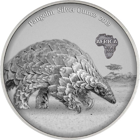 .Silbermünze aus Ghana 5 Cedis 2019 Antique Finish Pangolin/Schuppentier  bestellen