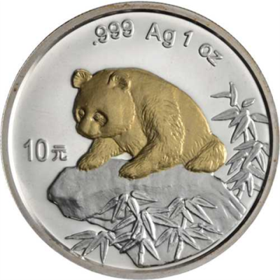 China-10 Yuan-1999-AGstgl-Panda-Goldveredelung-RS