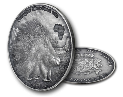 1 oz Silbermünzen Stachelschwein - Kongo 1000 Francs 2020 Porcupine Silver Ounce