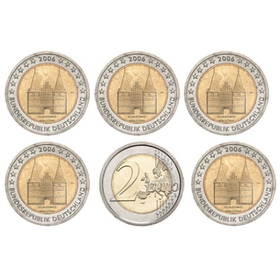 Deutschland 2 Euro 2006 bfr. Holstentor Lübeck im Satz A - J