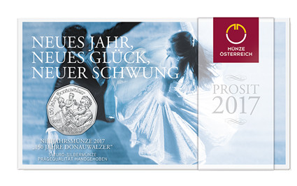 Münze Oesterreich 5 Euro Silber 2017 150 Jahre Donauwalzer  im Folder Neujahrsmuenze