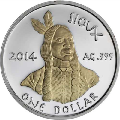 USA-1Dollar-2014-AGstgl-Indiander Siovx-vergoldet-RS