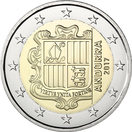 2 Euro Münze aus Andorra 2017 Staatswappen