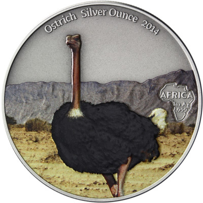 Silbermünze Gabun Silver-Ounce Strauß Silberunze 2014 