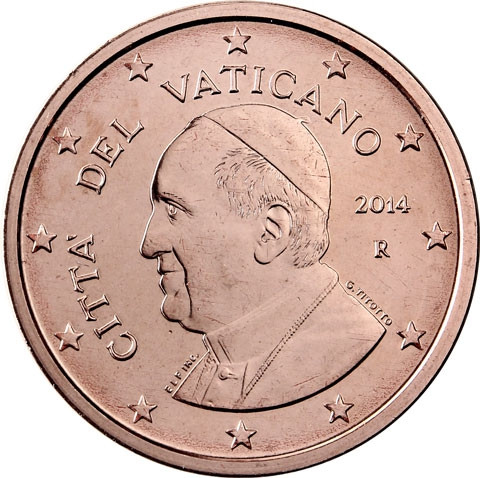 Kursmünzen Kirchenstaates Vatikan 2 Euro-Cent 2014  Papst Franziskus ✓ selten ✓ Nie im Zahlungsverkehr zu finden ✓ Münzkatalog bestellen 