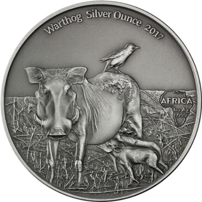 Kamerun 1 Oz Silber 2017 Warzenschweine Antik-Finish