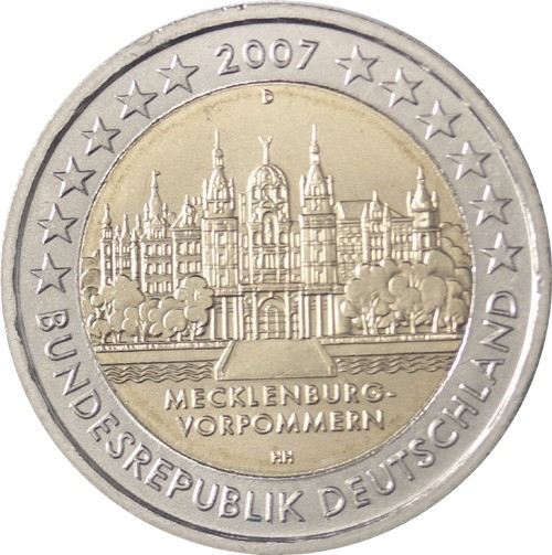 Deutschland 2 Euro 2007 bfr. Schloss Schwerin im Satz A - J