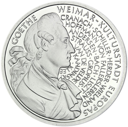 Deutschland 10 DM Silber 1999 Johann Wolfgang von Goethe - Kulturstadt Weimar 