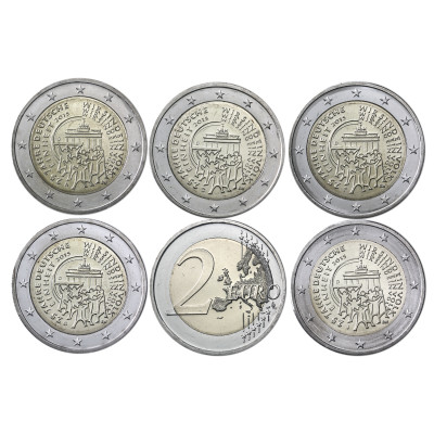 Deutschland 5 x 2 Euro 2015, Komplettsatz 25 Jahre Deutsche Einheit, Münzeichen A D F G J