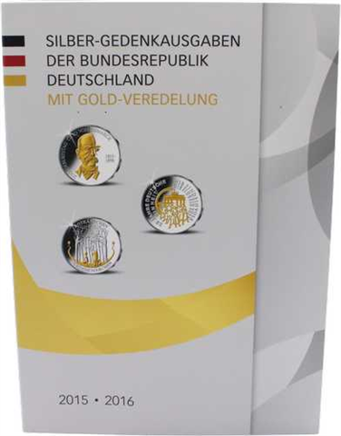 Deutschland-10x20 Euro-1x25 Euro-2015-2016-Gedenkmünzen vergoldet-Buch front