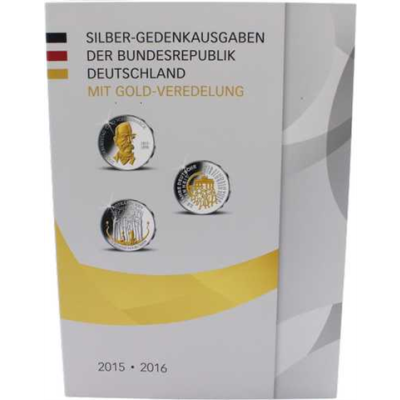 Deutschland-10x20 Euro-1x25 Euro-2015-2016-Gedenkmünzen vergoldet-Buch front