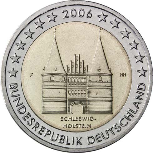 Deutschland 2 Euro 2006 bfr. Holstentor Lübeck Mzz. F