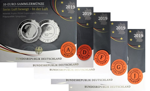 10 Euro Münzen 2019 In der Luft Gleitschirm Polierte Platte Folder 